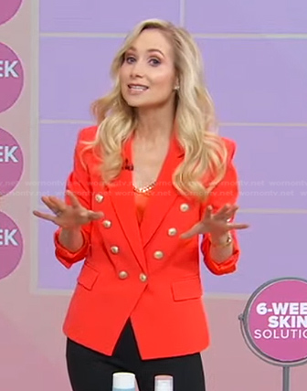 Dr. Whitney Bowe's orange blazer with gold buttons on Good Morning America