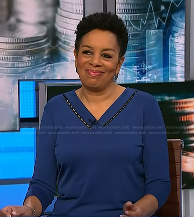 Sharon Epperson's blue v-neck top on NBC News Daily