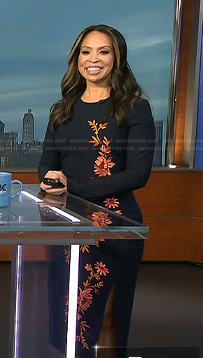 Adelle's navy floral embroidered dress on Today