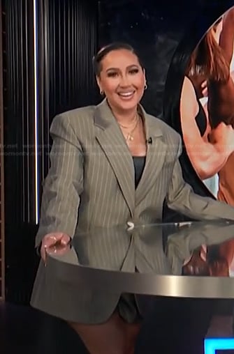 Adrienne's grey pinstripe blazer on E! News