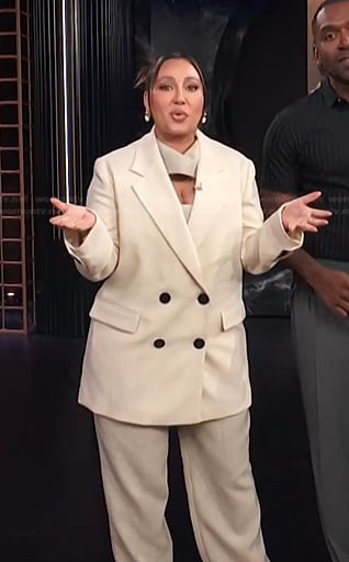 Adrienne's ivory pant suit on E! News