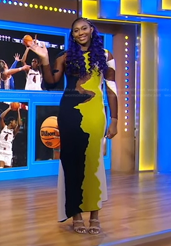 Aliyah Boston's black and yellow printed maxi dress on Good Morning America