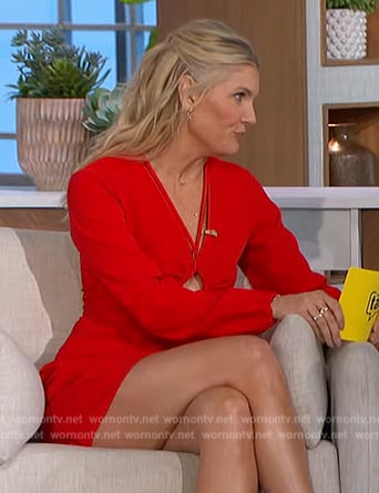 Amanda's red cutout detail dress on The Talk