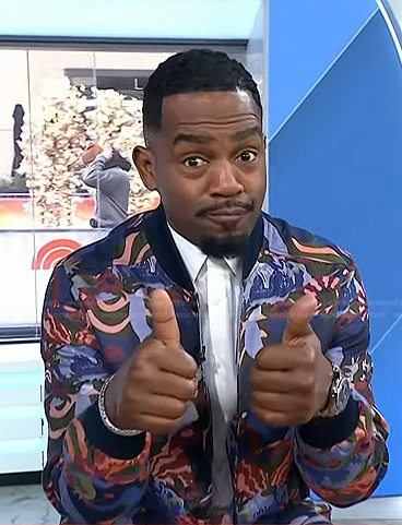 Bill Bellamy's printed bomber jacket on Today