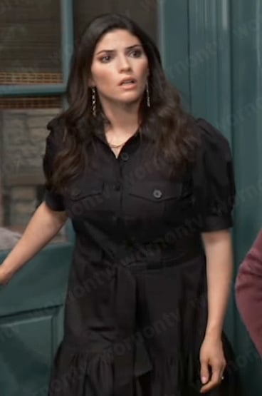 Brook Lynne's black puff-sleeve shirtdress on General Hospital