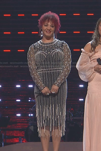 Cait Martin's black beaded mesh dress on The Voice