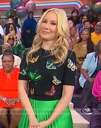 Chassie Post's black butterfly print sweater top on Sherri