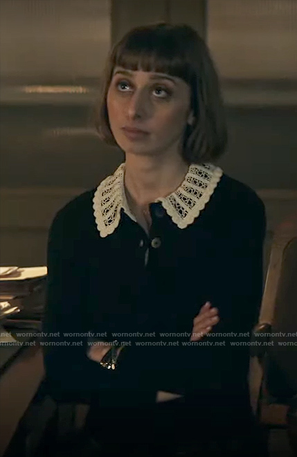 Chrissy's black cardigan with crochet lace collar on Superman and Lois