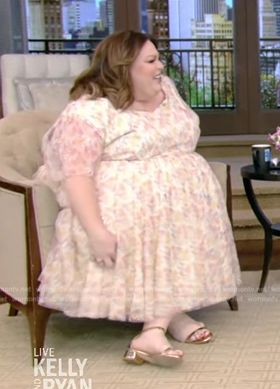 Chrissy Metz's floral print short sleeve dress on Live with Kelly and Ryan