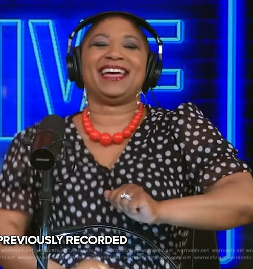 Deja Vu's black polka dot print dress on Live with Kelly and Mark
