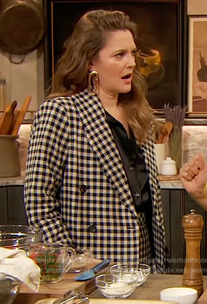 Drew's gingam check blazer and skirt on The Drew Barrymore Show