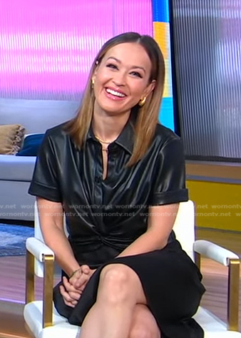Eva's black twisted front leather top on Good Morning America