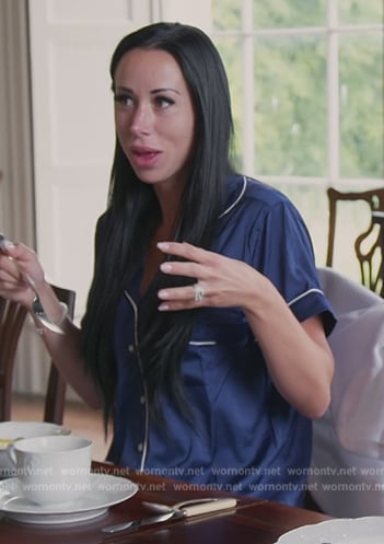 Rachel's navy short sleeve pajamas on The Real Housewives of New Jersey