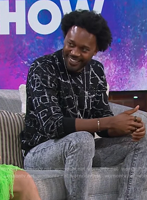 Echo Kellum's black logo print sweatshirt on The Kelly Clarkson Show