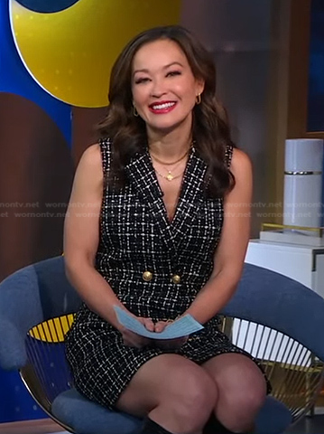 Eva's black double breasted tweed dress on Good Morning America