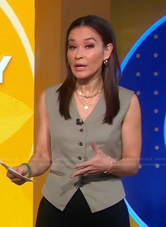 Eva's grey button front vest on Good Morning America