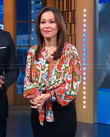 Eva's printed tie front blouse on Good Morning America