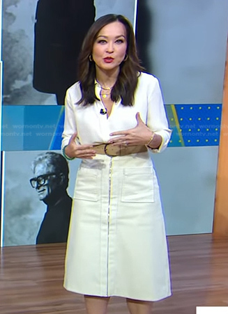 Eva's white zip front skirt on Good Morning America