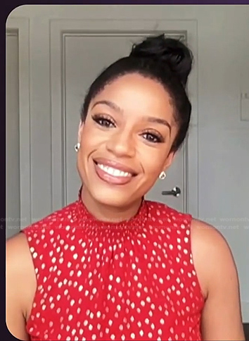 Francesca Amiker's red metallic dot dress on E! News