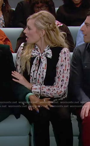Gemma's ladies print tie neck blouse on The Neighborhood