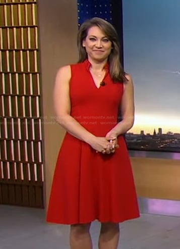 Ginger's red stand collar v-neck dress on Good Morning America