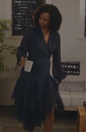 Grace's navy ruffle hem dress on All American
