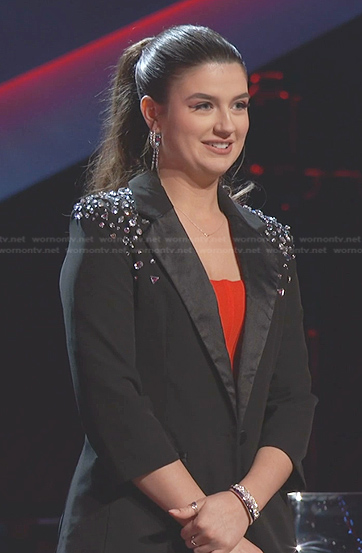 Grace West's black gem stone shoulder blazer on The Voice