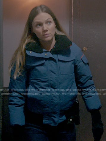 Hailey's blue puffer jacket on Chicago PD