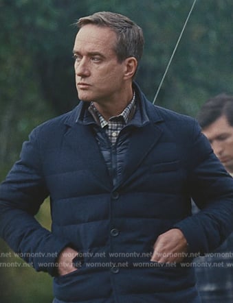 Tom's navy padded jacket on Succession