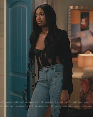 Hilary's black mesh panelled top on Bel-Air
