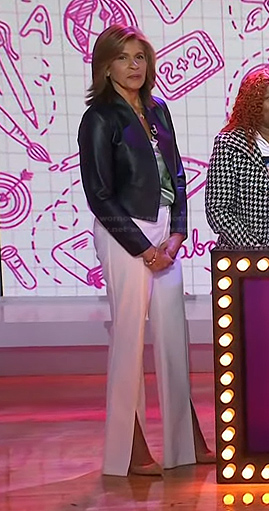 Hoda's black leather jacket and white pants on Today