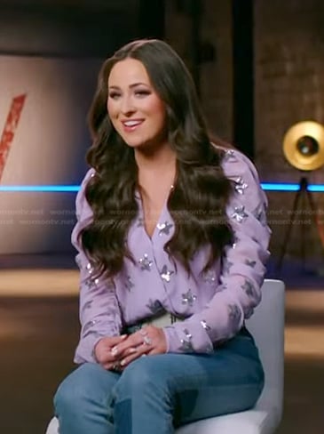 Holly Brand's purple sequin star embellished blouse on The Voice
