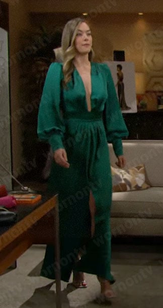 Hope's green maxi dress on The Bold and the Beautiful