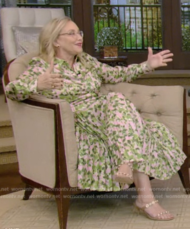 J. Smith-Cameron's green floral print shirtdress on Live with Kelly and Mark