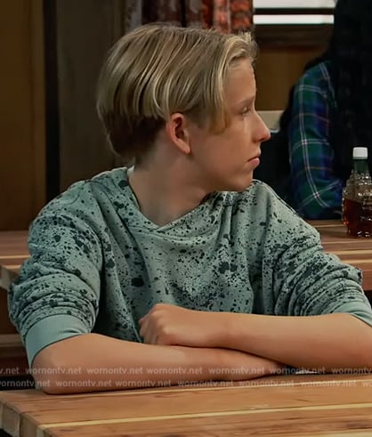 Jake's green splatter print hoodie on Bunkd