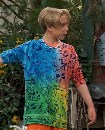 Jake's multicolor dog print sweatshirt on Bunkd