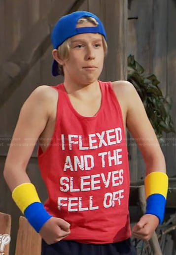 Jake's red I Flexed and the Sleeves Fell Off tank on Bunkd