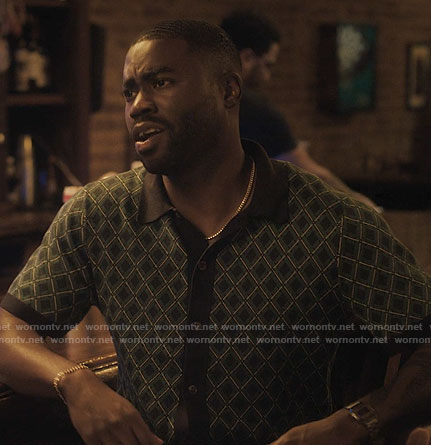 James's green diamond print knit polo on Single Drunk Female