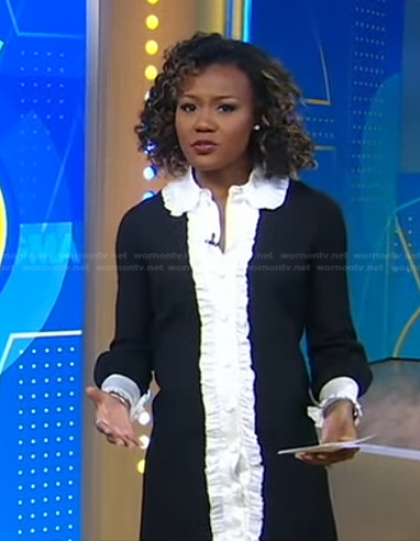 Janai's black contrast ruffle trim dress on Good Morning America