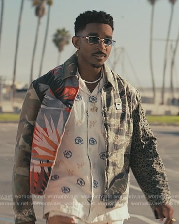 Jazz's printed denim jacket and shirt on Bel-Air
