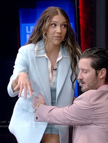 Jenna Johnson's light blue blazer and shorts on Live with Kelly and Mark
