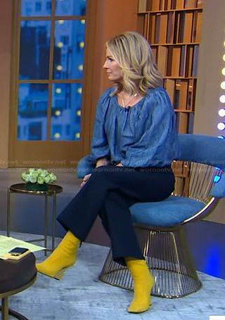 Jennifer's blue puff sleeve top and navy pants on Good Morning America