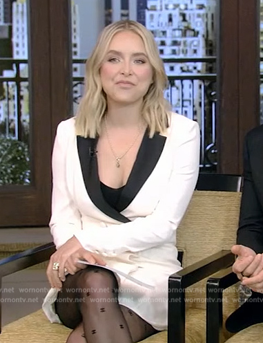 Jenny Mollen's white contrast blazer dress on Live with Kelly and Ryan