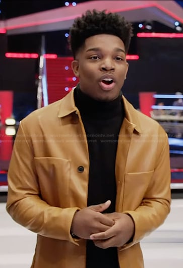 Jerome Godwin's camel leather jacket on The Voice