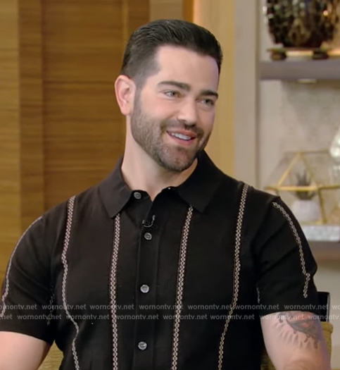 Jesse Metcalfe's black stripe button down shirt on Live with Kelly and Ryan