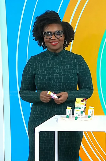 Jessica Cruel's green printed mock neck dress on Today