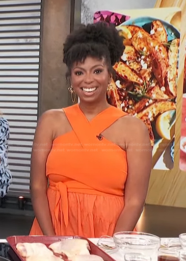 Jocelyn Delk Adams's orange halter dress on Access Hollywood