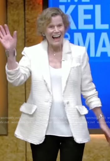 Judy Blume's white tweed blazer on Live with Kelly and Mark