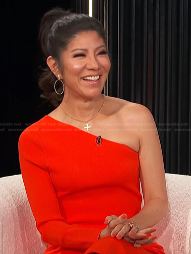 Julie Chen Moonves's red one-shoulder dress on E! News
