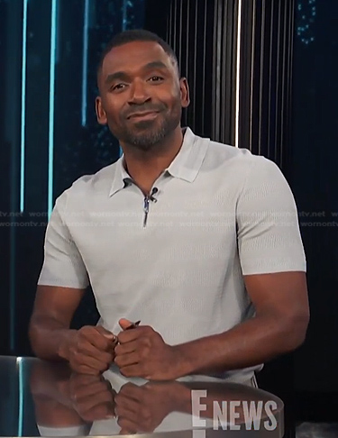 Justin's grey textured zip polo shirt on E! News